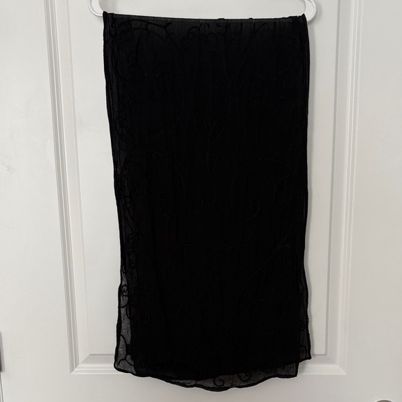 Vintage GAP 1990s Sheer Black Scarf Tonal Scroll Embroidery Minimalist Retro - Picture 3 of 9